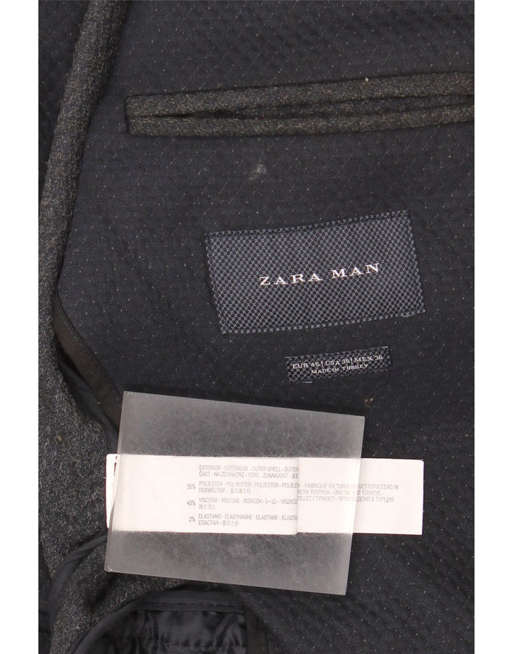 Zara Veste Blazer 2 Boutons Homme EU 46 Petit Polyester Géométrique Bleu Marine