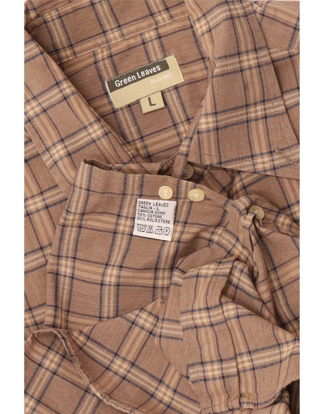 Green Leaves Chemise Homme Grand Carreau Marron Coton