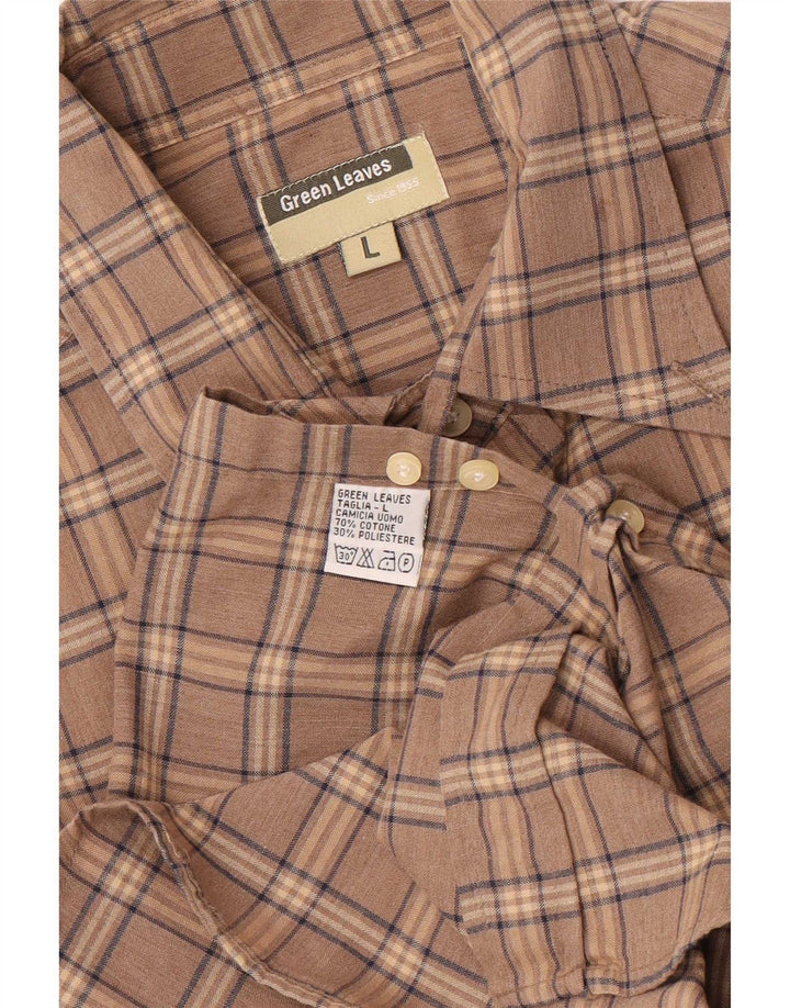 Green Leaves Chemise Homme Grand Carreau Marron Coton