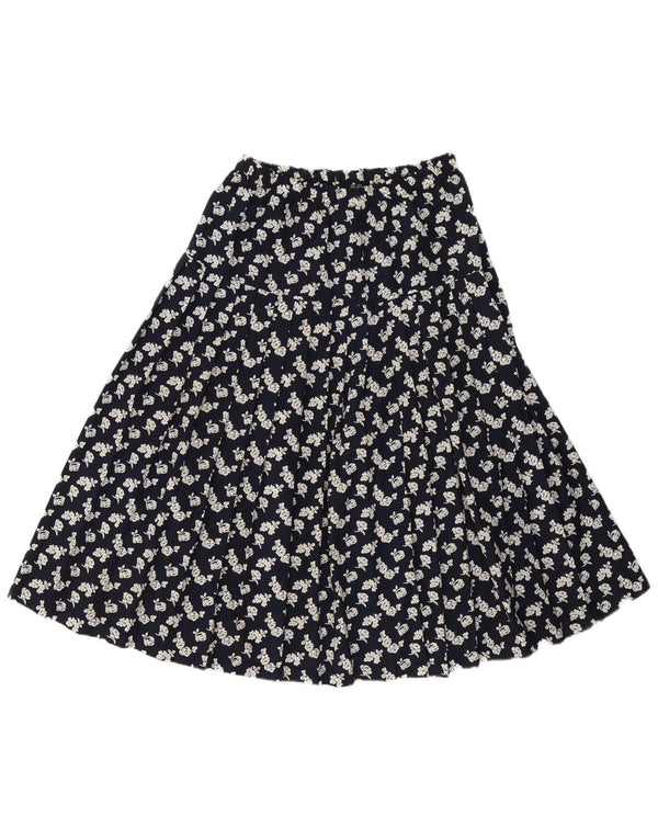 vintage Femmes Plissée A-Line Jupe Petite W26 Bleu Marine Soie Florale