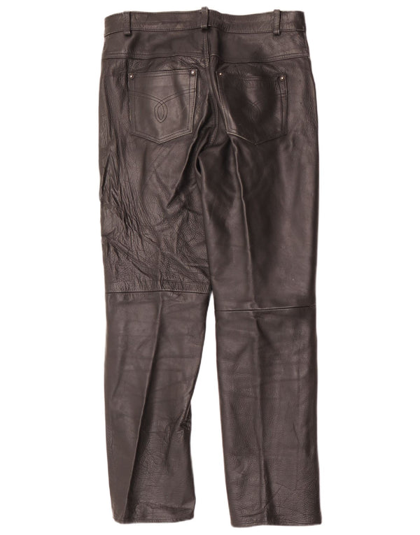 Pantalon droit en cuir Vintage pour hommes W34 L31 noir
