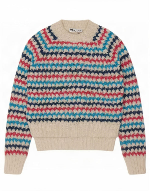 Zara Pull ras du cou pour femme UK 10 Petit rayé multicolore