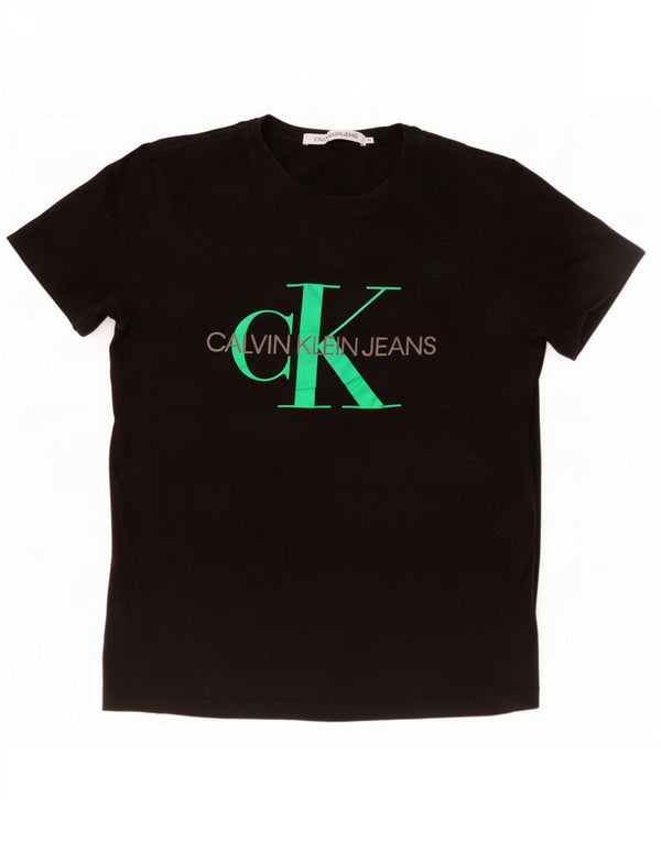 Calvin Klein Jeans Womens Graphic T-Shirt Top UK 12 Medium Black Cotton