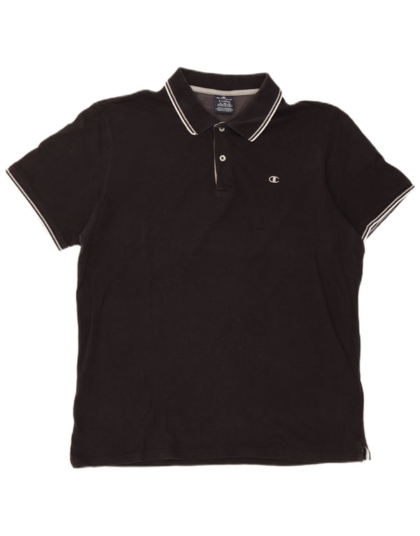 Champion Polo à manches courtes pour homme XL en coton rayé noir