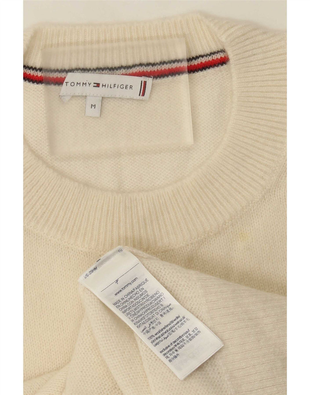 Tommy Hilfiger Pull à col rond pour femme UK 14 en laine blanc cassé moyen