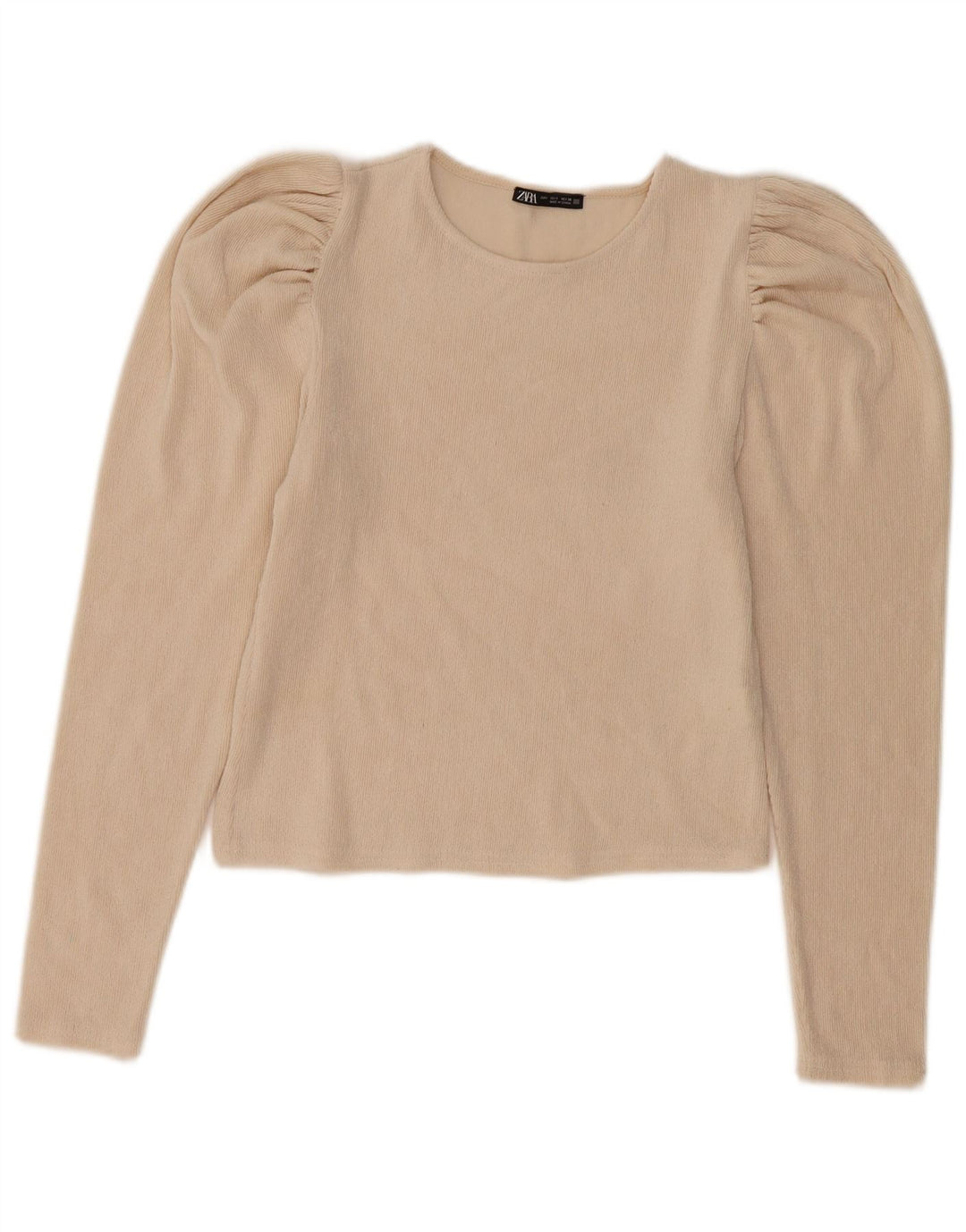 Zara Womens Crop Long Sleeve Blouse Top UK 10 Petit Beige Polyester