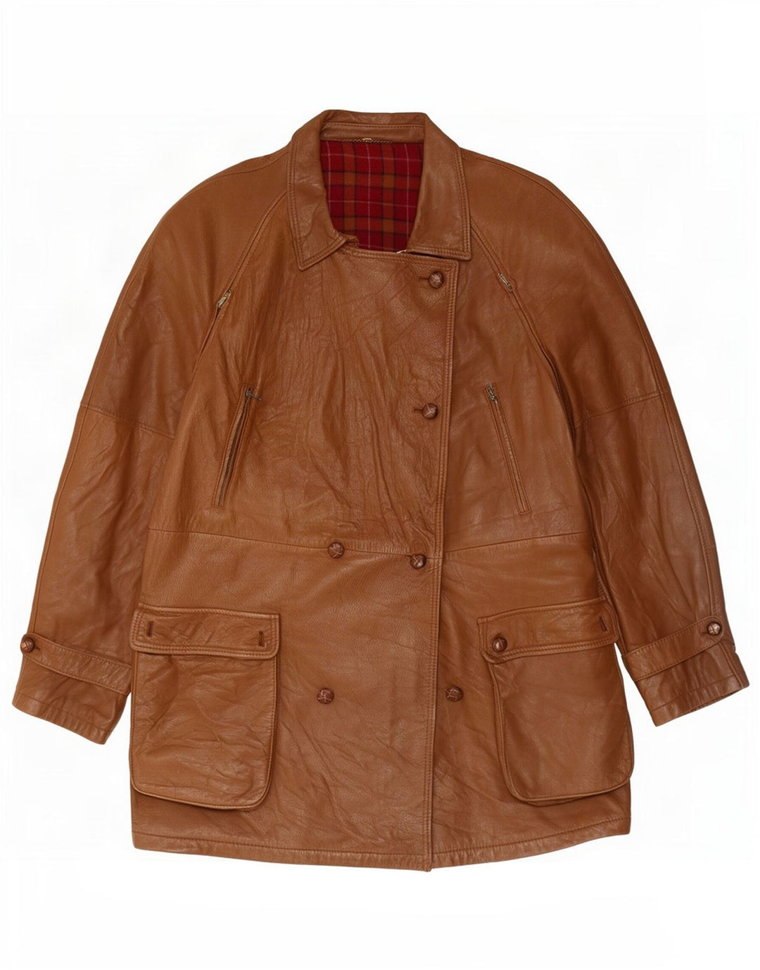 Manteau en cuir femme vintage IT 50 XL Marron