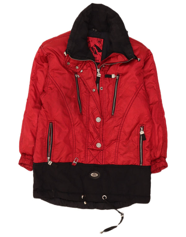 C&A Veste de ski surdimensionnée à capuche Rodeo pour femme UK 10 Small Red Colourblock