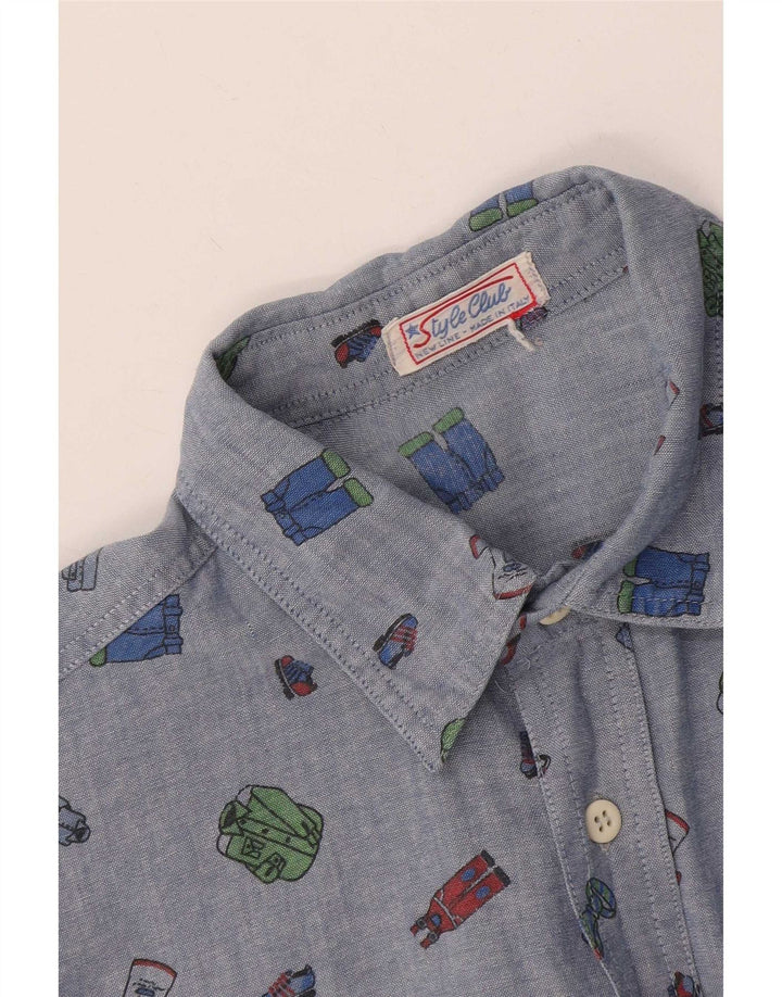 Chemise Vintage à Motif Abstrait pour Homme Bleu Moyen