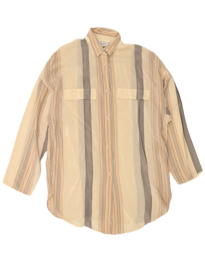 VINTAGE Chemisier surdimensionné femme IT 42 Soie rayée beige moyen
