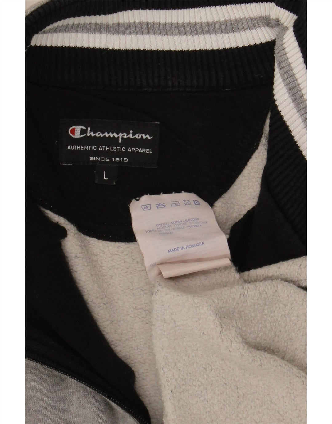 Champion Sweat-shirt à col zippé pour homme Grand coton rayé gris