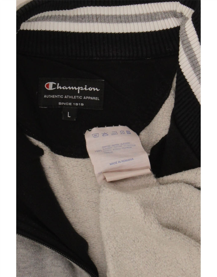 Champion Sweat-shirt à col zippé pour homme Grand coton rayé gris