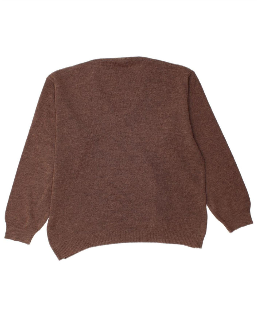 BERNARDINI Mens V-Neck Jumper Sweater Medium Brown Geometric Wool