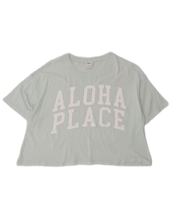 Zara Girls Crop Graphic T-Shirt Top 11-12 ans Bleu