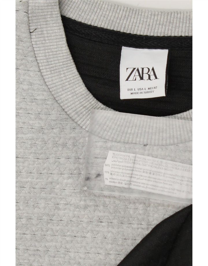Zara Pull à col rond pour homme en polyester color block grand gris