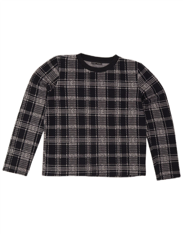 ZARA Femme Sweatshirt Jumper UK 14 Medium Navy Blue Check