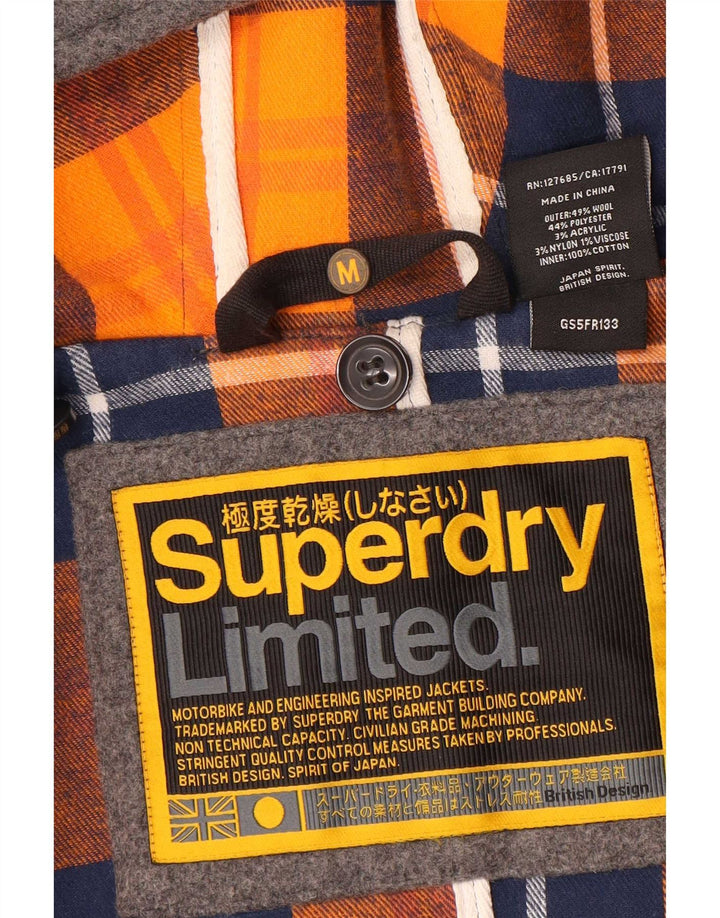 Superdry Duffle Coat À Capuche Femme UK 12 Laine Gris Moyen