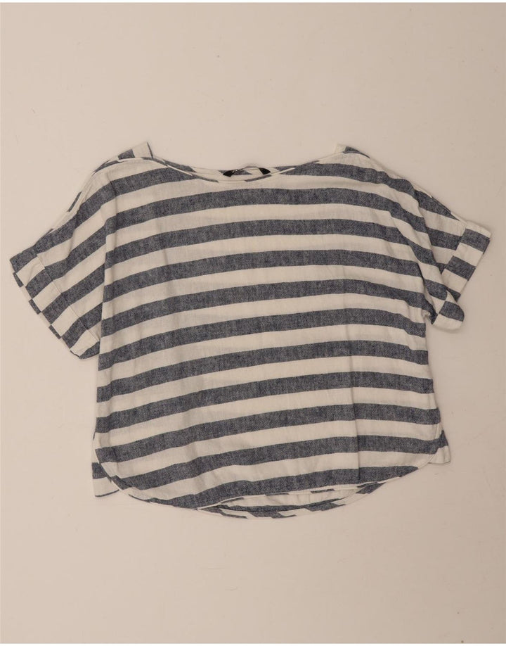 Zara Femme T-Shirt Oversize UK 14 Bleu Moyen Rayé Nautique