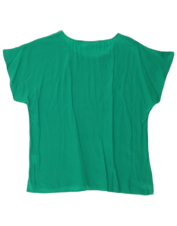 VINTAGE Femme Loose Fit Blouse Top UK 10 Petite Soie Verte