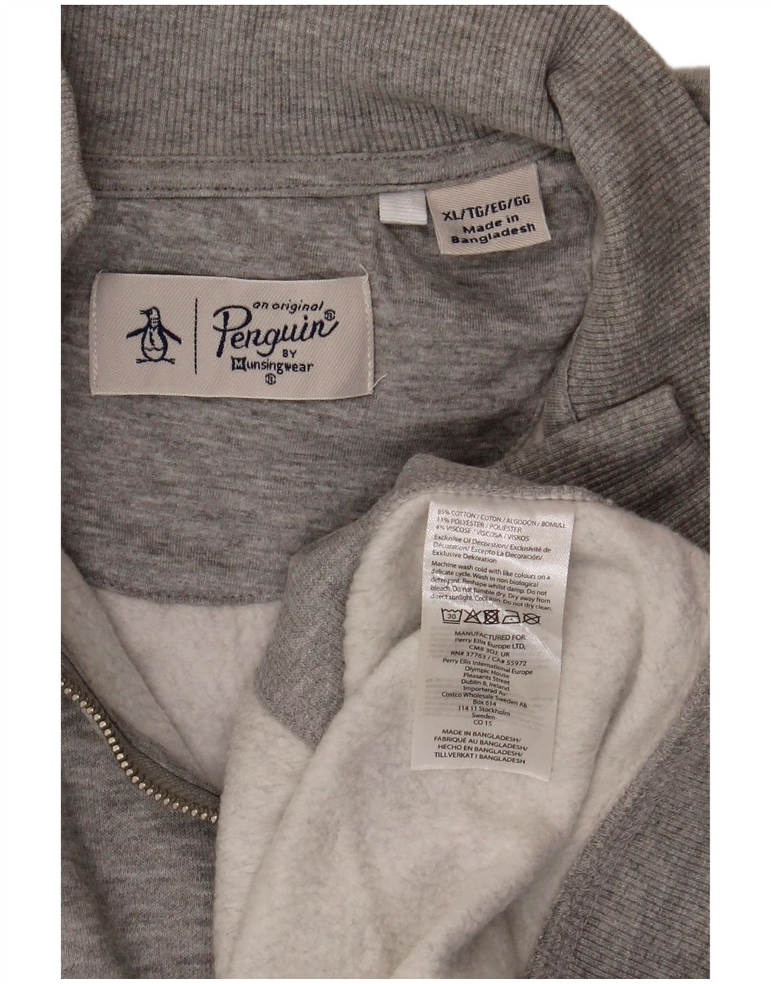 Penguin Sweat-Shirt Col Zippé Homme XL Gris Coton