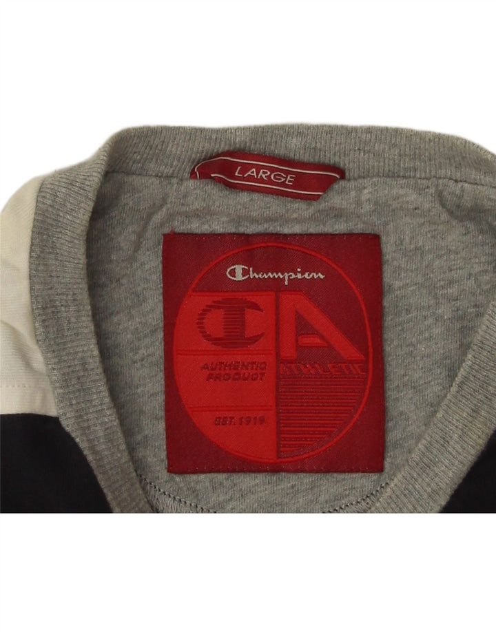 CHAMPION Mens T-Shirt Top Large Navy Blue Colourblock Vintage Champion and Second-Hand Champion from Messina Hembry 