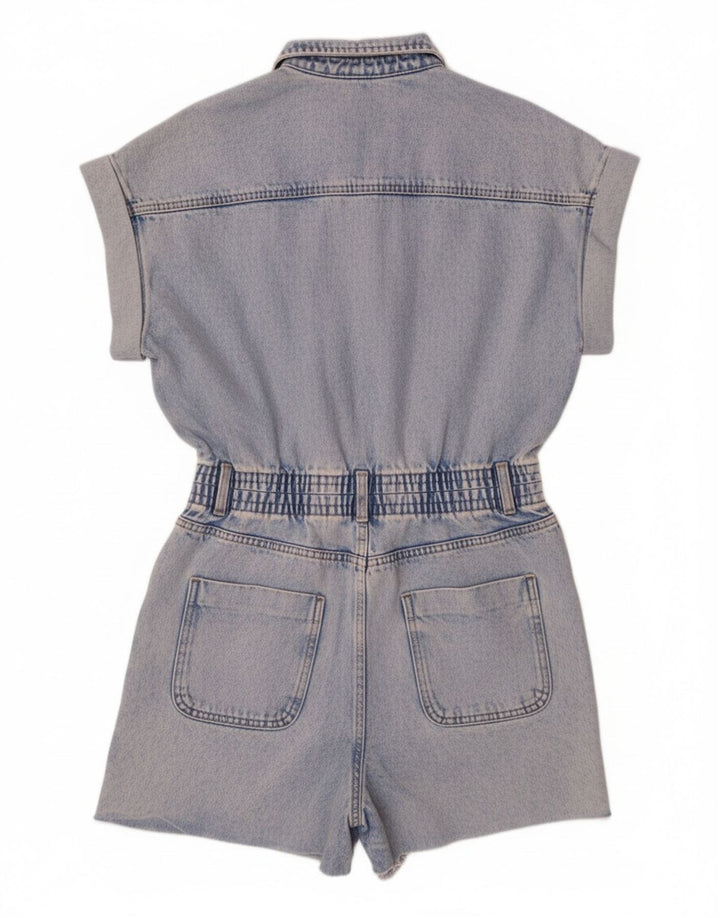 Zara Womens Denim Combishort UK 14 Bleu Moyen Coton