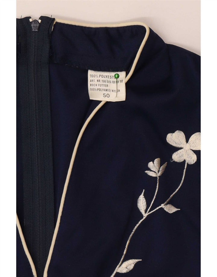 vintage Femme Manches Longues Maxi Robe IT 50 XL Bleu Marine Polyester