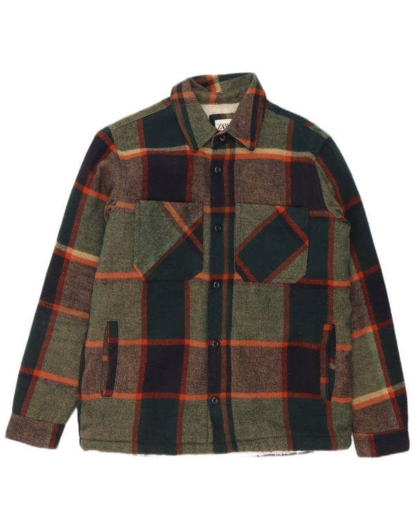 Chemise en flanelle Lumberjack coupe décontractée pour hommes ZARA, grand carreaux verts en polyester