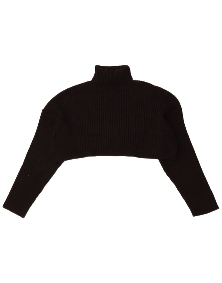 Zara Pull court surdimensionné à col roulé pour femme UK 14 Noir moyen