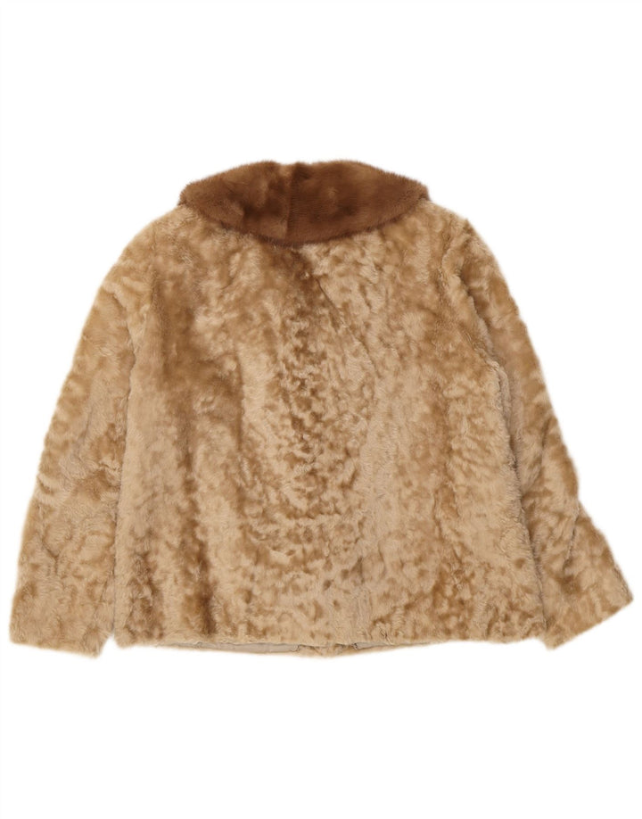 Veste Vintage Femme Fausse Fourrure UK 10 Petit Beige