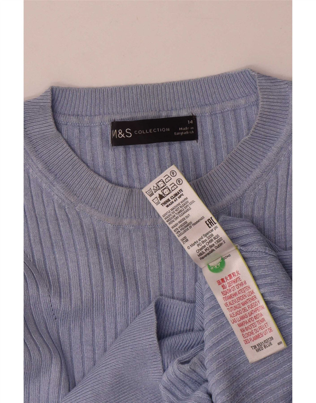 Marks & Spencer Pull ras du cou pour femme UK 14 Large Bleu Viscose