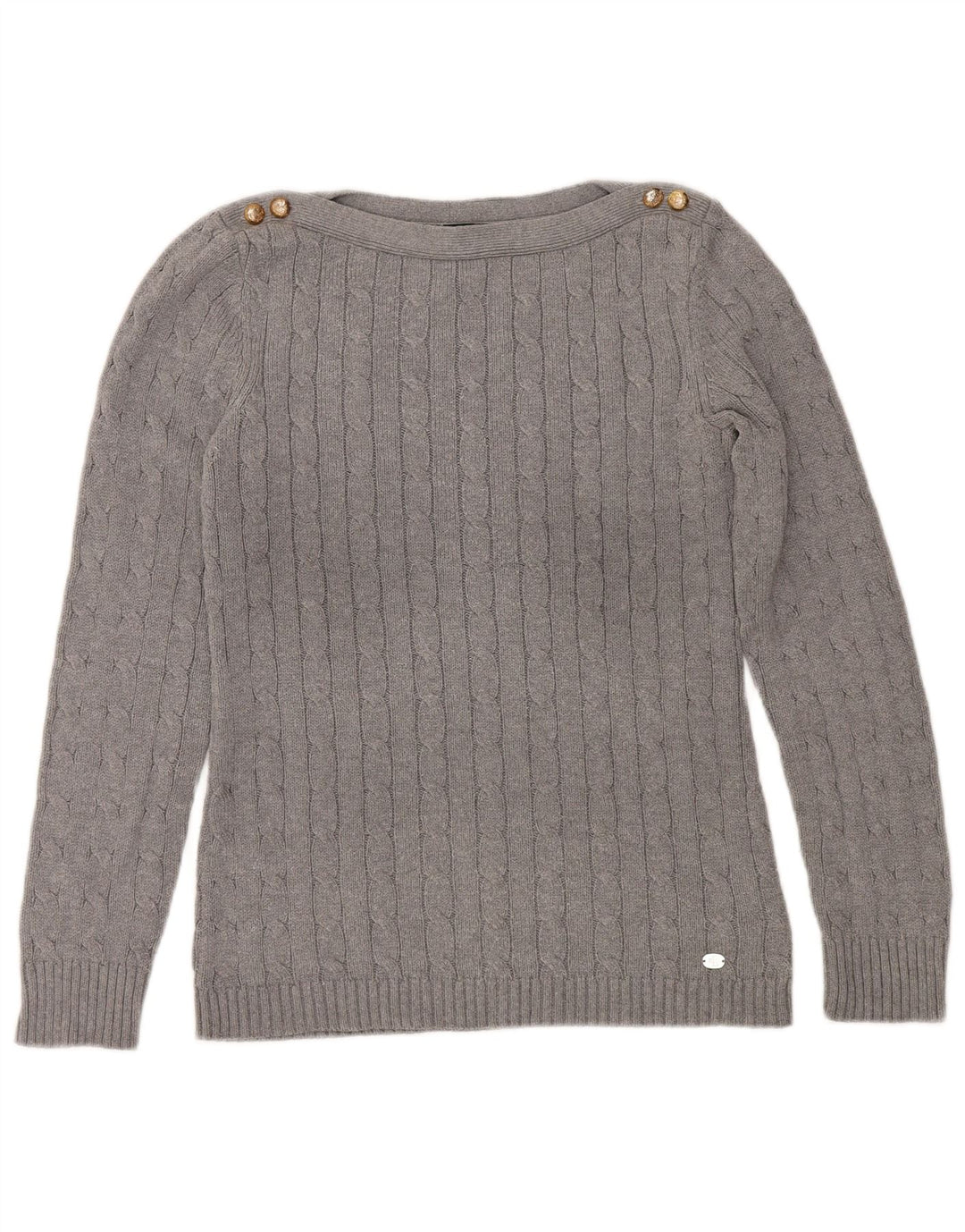 RALPH LAUREN Pull col bateau pour femme UK 14 Gris moyen Coton