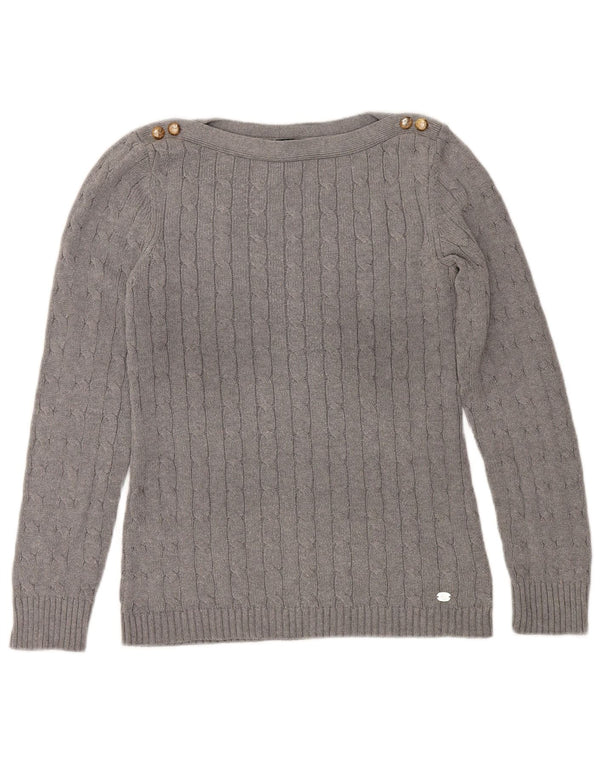 RALPH LAUREN Pull col bateau pour femme UK 14 Gris moyen Coton