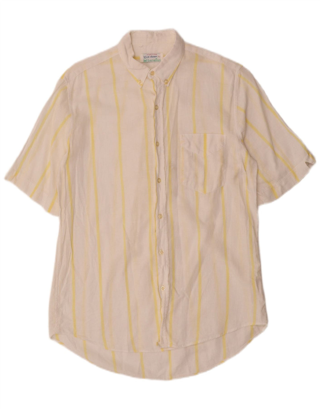 BENETTON Chemise à manches courtes homme en coton rayé blanc moyen
