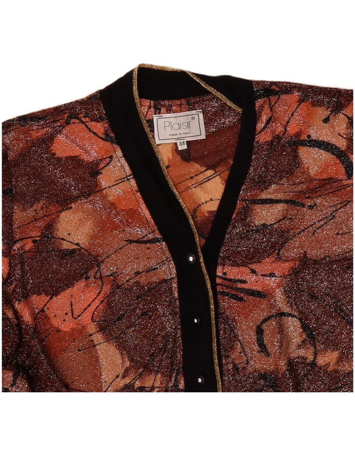 PLAISIR Pull Cardigan à Motif Abstrait pour Femme IT 44 Marron Moyen
