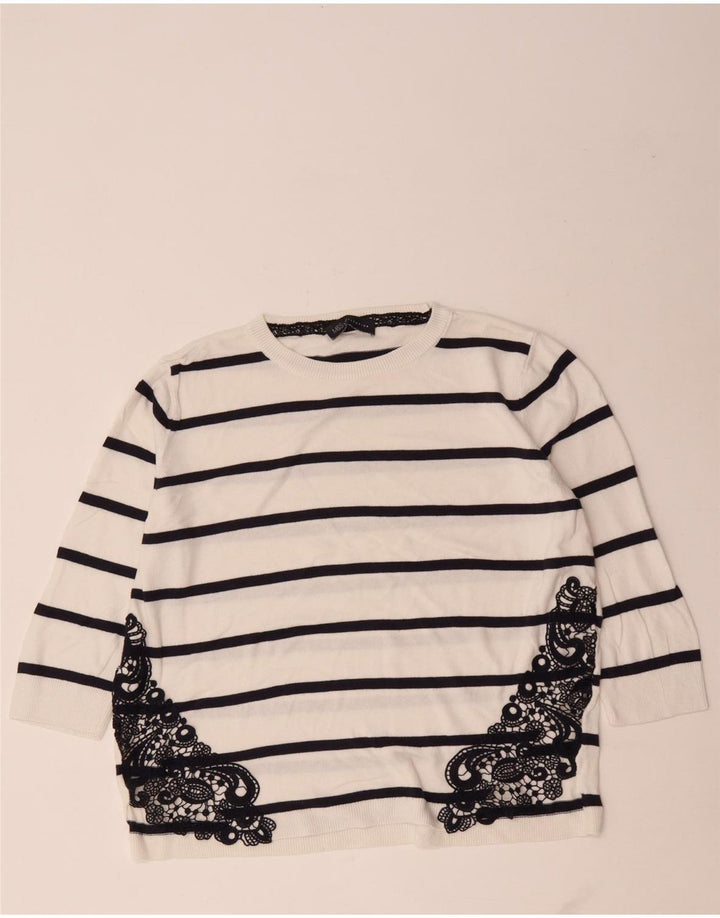 Marks & Spencer Pull ras du cou pour femme UK 14 Medium Blanc rayé