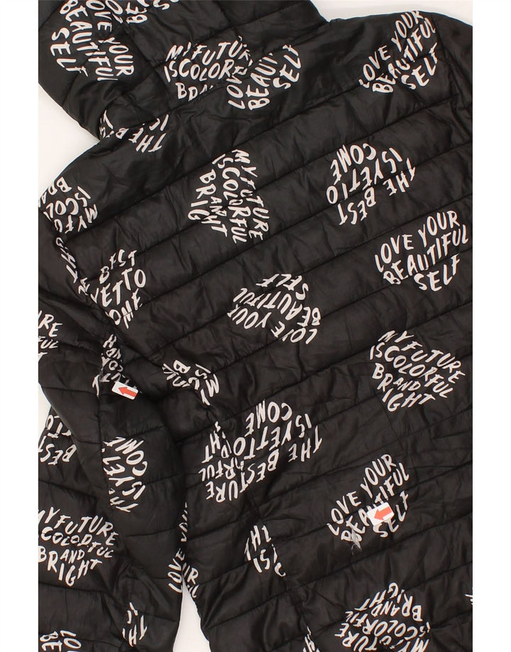 BENETTON Boys Graphic Hooded Padded Jacket 10-11 Years XL Black Polyester Vintage Benetton and Second-Hand Benetton from Messina Hembry 
