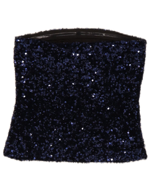Etam Femme Crop Bustier Top UK 10 Small Bleu Marine Polyester