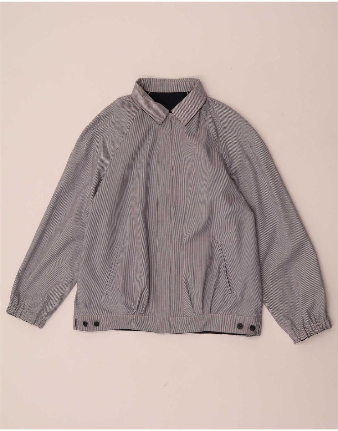 vintage Femme Réversible Bomber Jacket EU 38 Moyen Bleu Marine Polyester