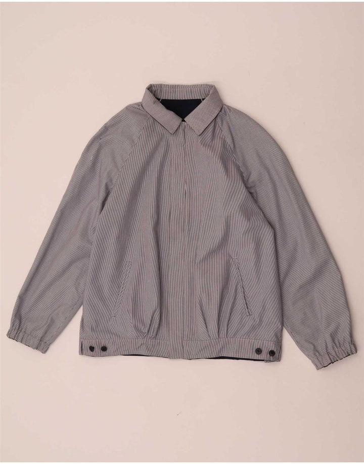 vintage Femme Réversible Bomber Jacket EU 38 Moyen Bleu Marine Polyester