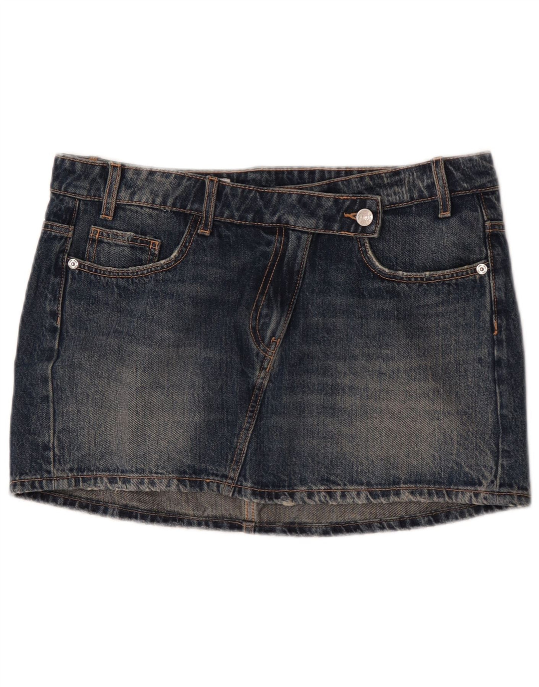 Zara Femme Mini Jupe En Jean Large W30 Bleu Marine Coton