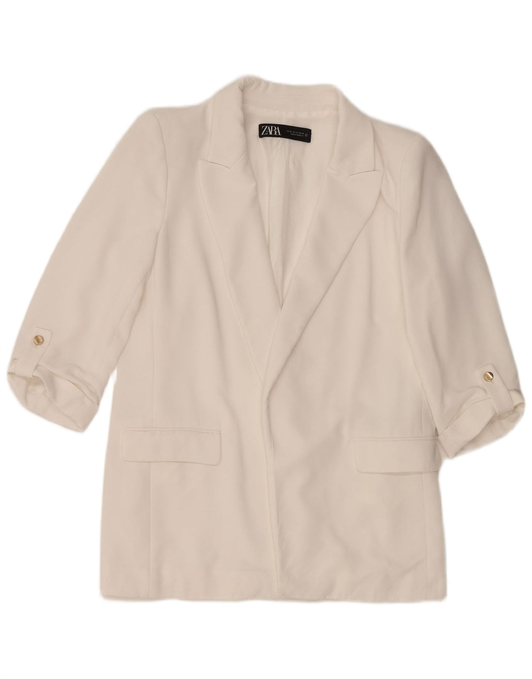 ZARA Veste blazer ouverte à manches 3/4 pour femme UK 14 Polyester blanc moyen