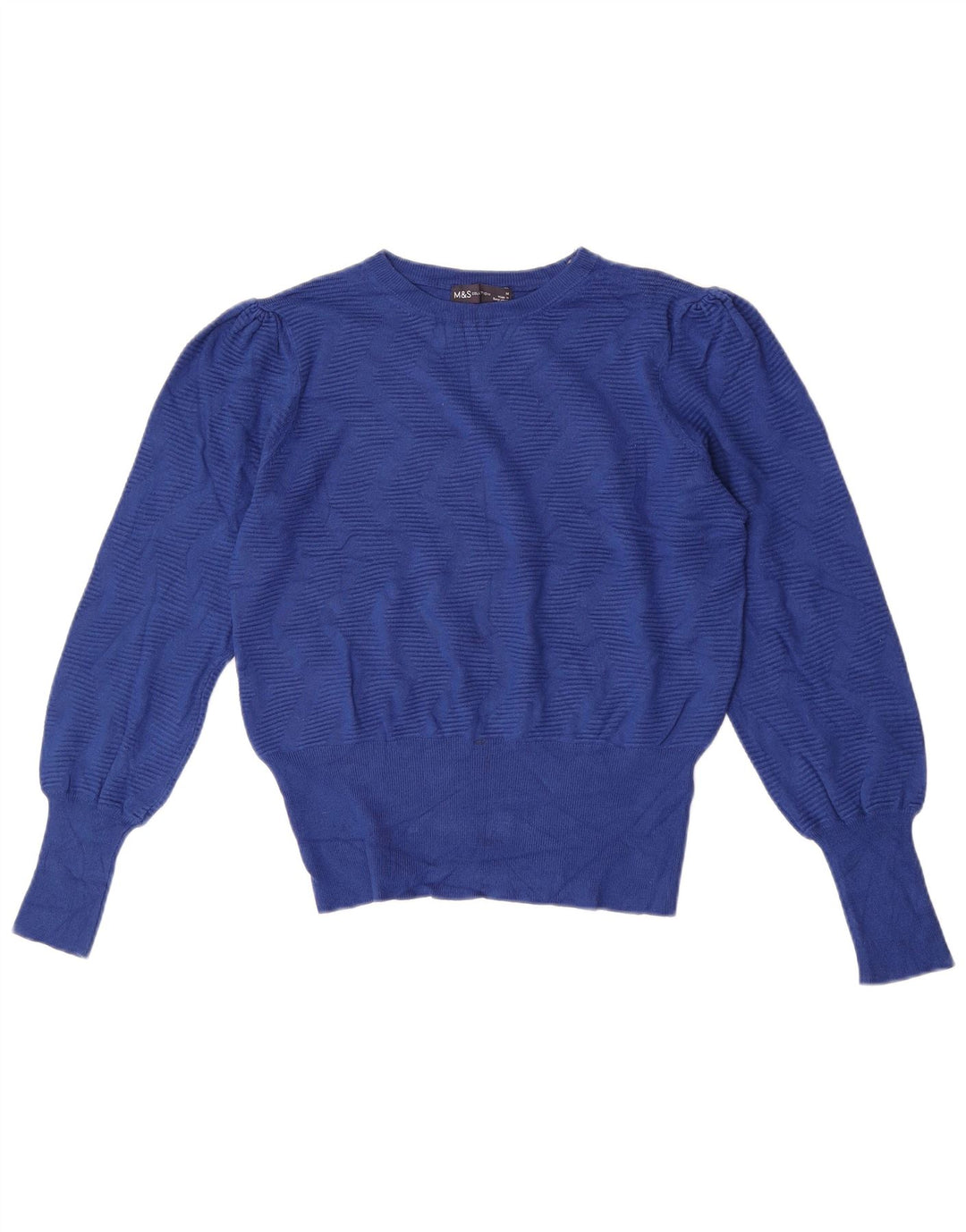 Marks & Spencer Pull à col rond pour femme UK 14 Bleu moyen géométrique