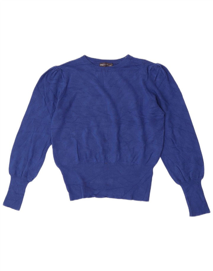 Marks & Spencer Pull à col rond pour femme UK 14 Bleu moyen géométrique