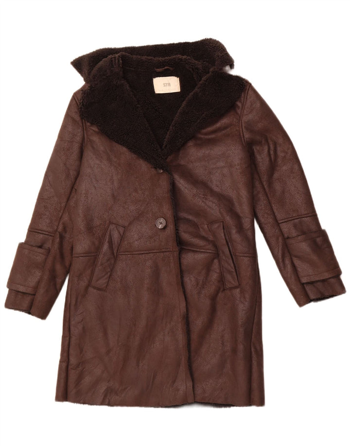 STRADIVARIUS Manteau Sherpa surdimensionné pour femme UK 6 XS Marron Polyester