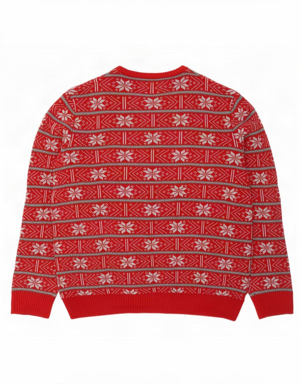 Marks & Spencer Pull col rond pour homme UK 16 Large Rouge Fair Isle