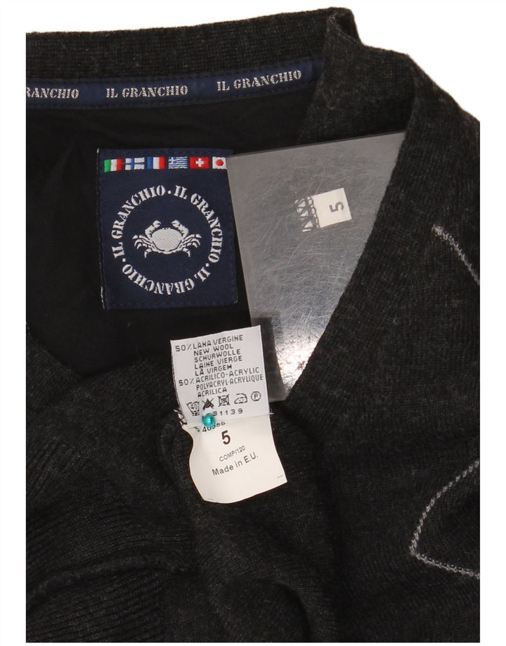 Il Granchio Pull Col V Homme Large Gris Géométrique Laine Vierge