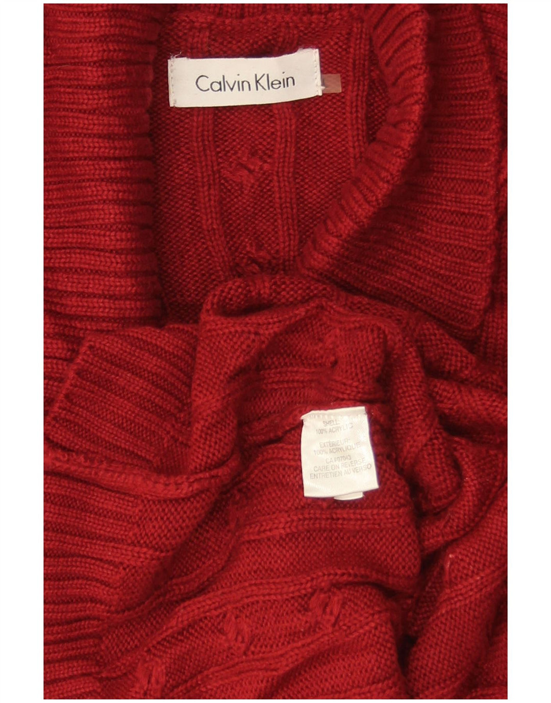 CALVIN KLEIN Pull à manches 3/4 et col châle pour femme UK 16 Large Rouge