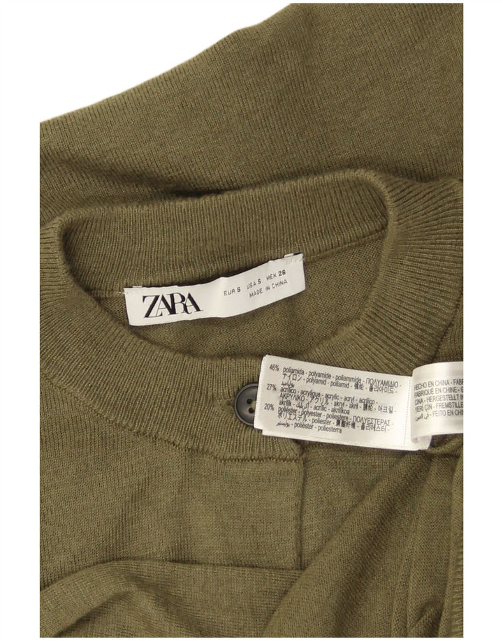 Zara Womens Crop Cardigan Sweater UK 10 Petit Kaki Polyamide