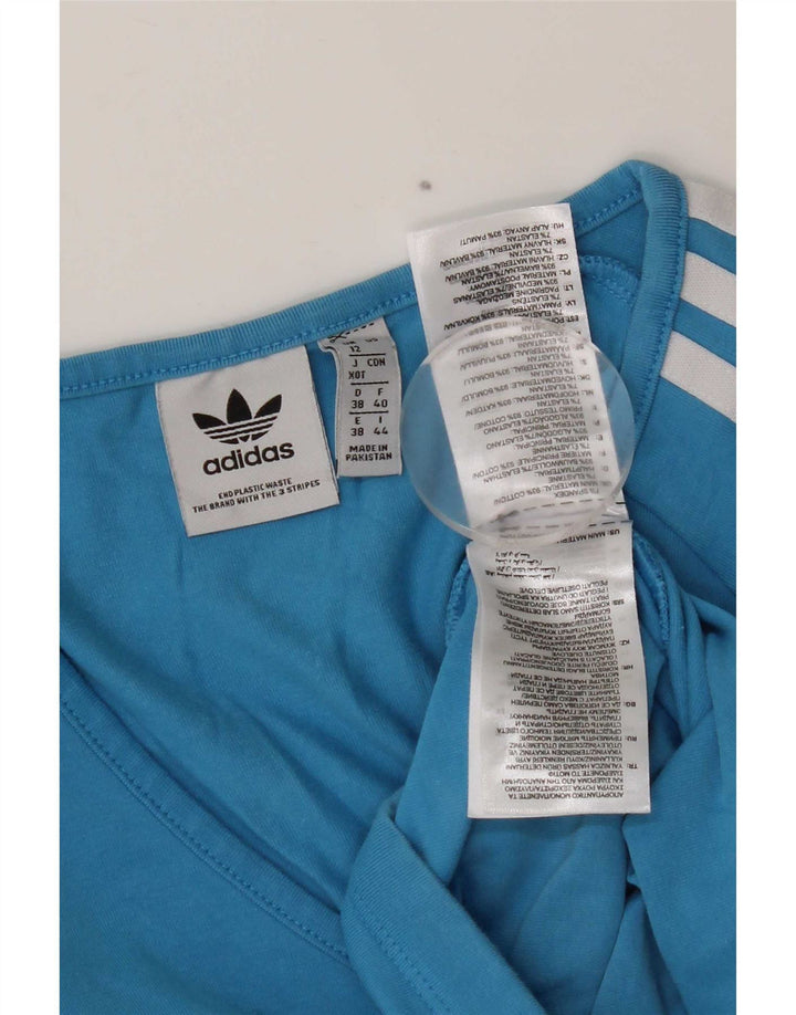 Adidas Womens Crop Top Manches Longues UK 12 Bleu Moyen Coton